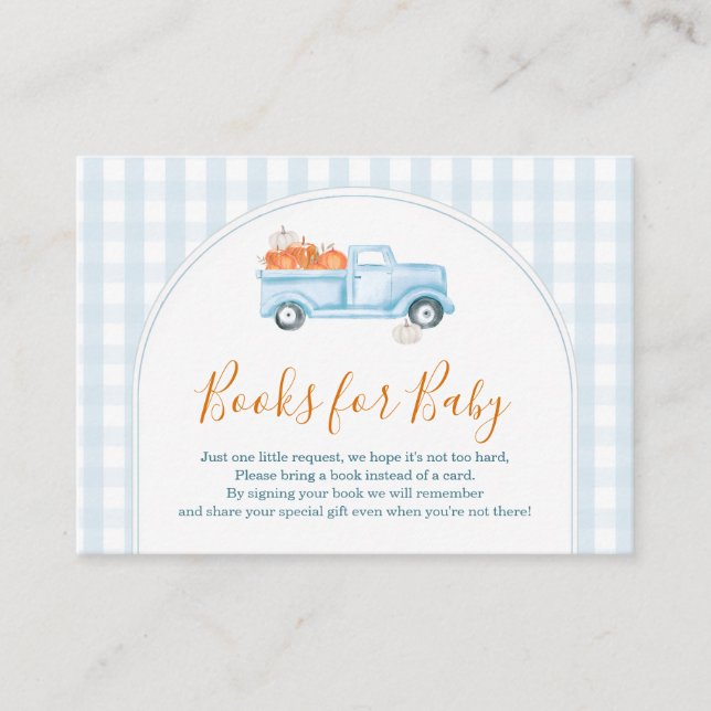 A Little Pumpkin Blue Truck Gingham Books for Baby Enclosure Card (Front)