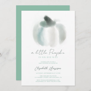 A Little Pumpkin Blue Watercolor Baby Boy Shower Invitation
