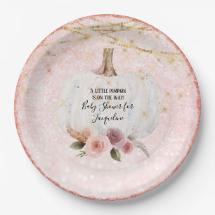A Little Pumpkin Blush Glitter Watercolor Floral Paper Plate
