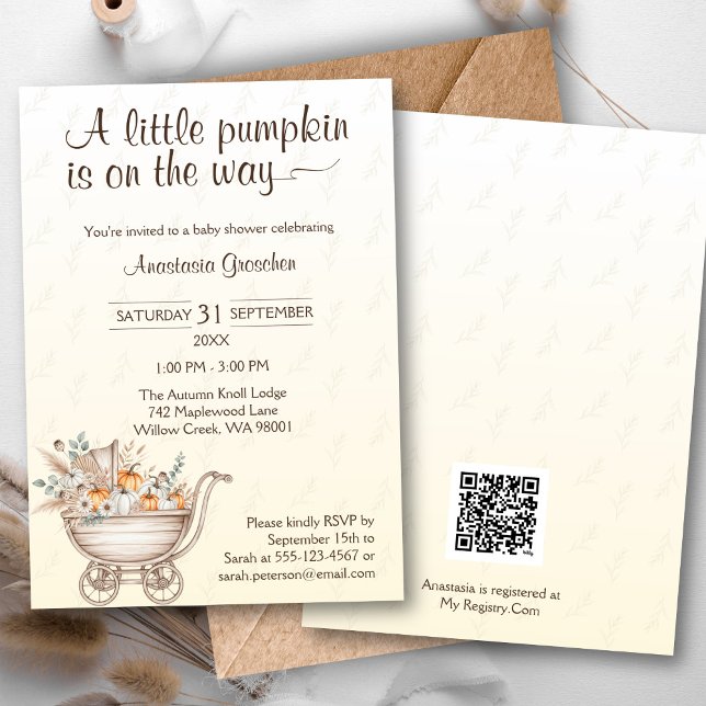A Little Pumpkin Boho Baby Shower Invitation (A Little Pumpkin Is On The Way Baby Shower Invitation with QR code)