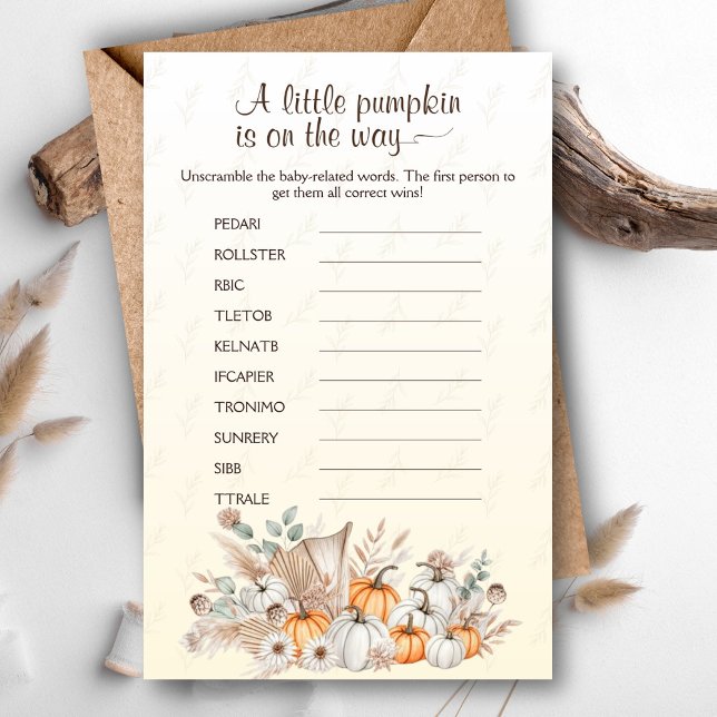 A Little Pumpkin Boho Baby Shower Scramble (A Little Pumpkin Is On The Way Baby Shower Game - Word scramble baby edition)