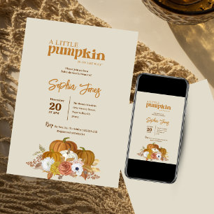 A little pumpkin Boho Fall Floral Baby Shower Invitation