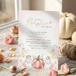 A Little Pumpkin Boo Cute Pink Baby Shower  Invitation