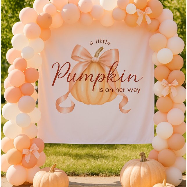 A little Pumpkin Bow Pink Baby Shower Backdrop Tapestry (Creator Uploaded)