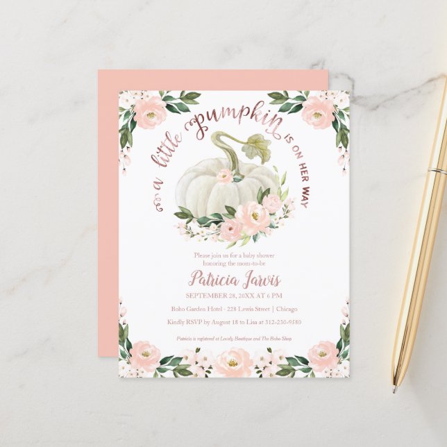 A Little Pumpkin Budget Baby Shower Invitation (Front/Back In Situ)