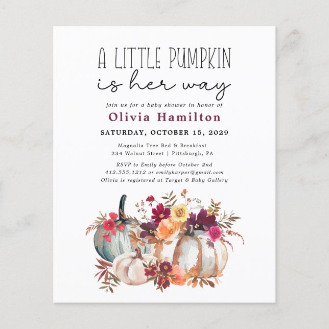 A Little Pumpkin Budget Fall Floral Baby Shower  (Front)