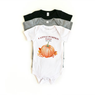 A Little Pumpkin Custom Name and Year Fall Autumn Baby Bodysuit