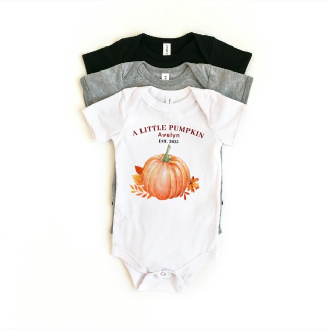 A Little Pumpkin Custom Name and Year Fall Autumn Baby Bodysuit (a little pumpkin custom name baby gifts ideas baby shower mother to be fall theme newborn)