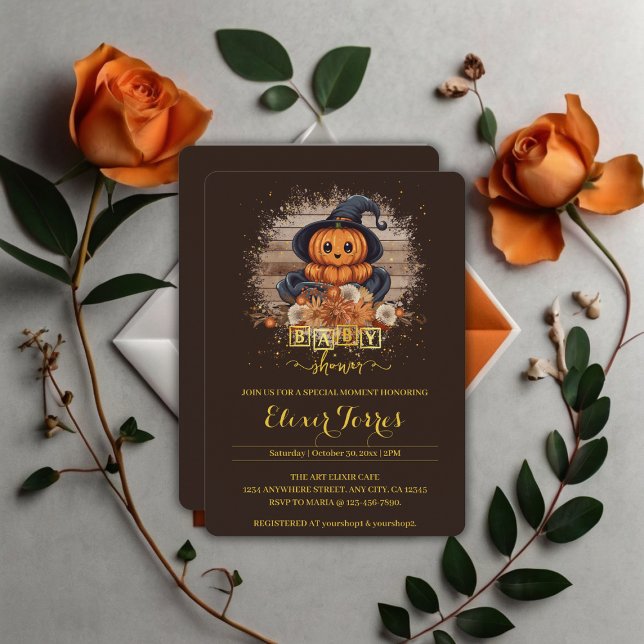 A Little Pumpkin Cute Kawaii Glitters Baby Shower Invitation (Creator Uploaded)