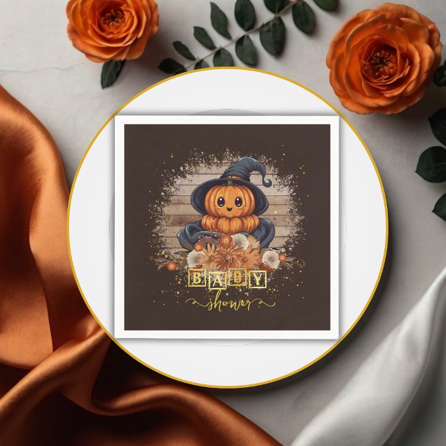 A Little Pumpkin Cute Kawaii Glitters Baby Shower Napkin (Creator Uploaded)