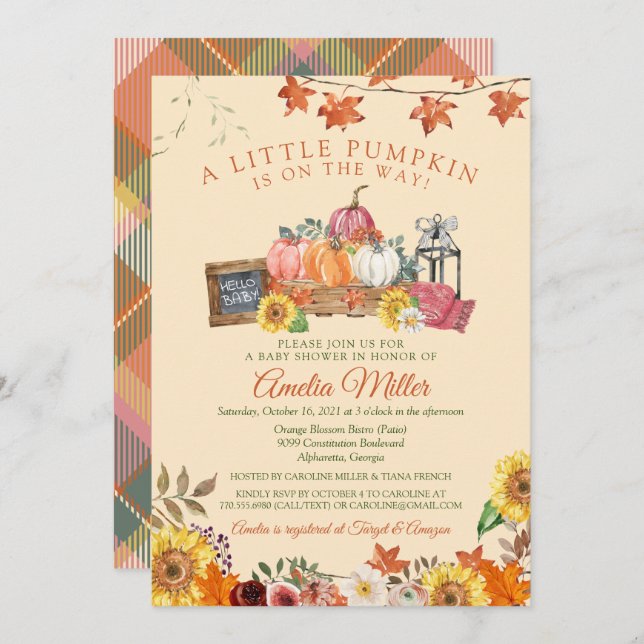 A Little Pumpkin Fall Autumn Baby Shower Invitatio Invitation (Front/Back)