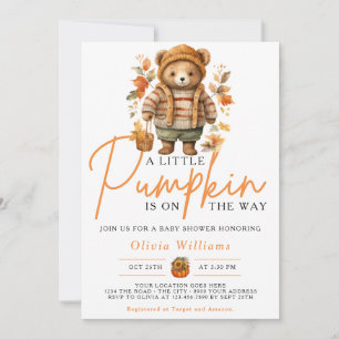 A Little Pumpkin Fall Autumn CUTE BEAR Baby Shower Invitation