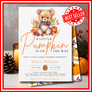 A Little Pumpkin Fall Autumn CUTE BEAR Baby Shower Invitation