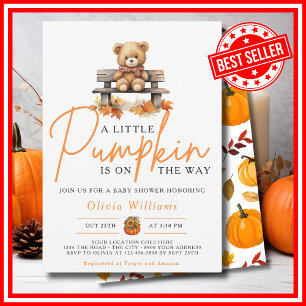 A Little Pumpkin Fall Autumn CUTE BEAR Baby Shower Invitation