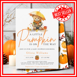 A Little Pumpkin Fall Autumn CUTE BEAR Baby Shower Invitation