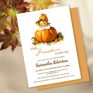 A Little Pumpkin Fall Autumn Cute Girl Baby Shower Invitation