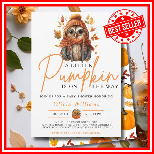 A Little Pumpkin Fall Autumn CUTE OWL Baby Shower Invitation