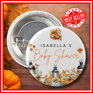 A Little Pumpkin Fall Autumn Floral Baby Shower 3 Cm Round Badge