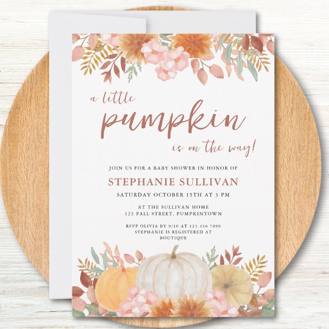 A Little Pumpkin Fall Autumn Floral Baby Shower Invitation (Creator Uploaded)