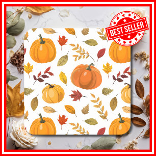 A Little Pumpkin Fall Autumn Floral Baby Shower Square Paper Coaster