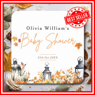 A Little Pumpkin Fall Autumn Floral Baby Shower Square Paper Coaster