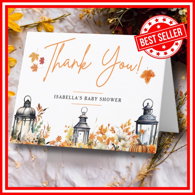 A Little Pumpkin Fall Autumn Floral Baby Shower Thank You Card (A Little Pumpkin is on the Way Fall Autumn Floral Baby Shower Thank You Card )