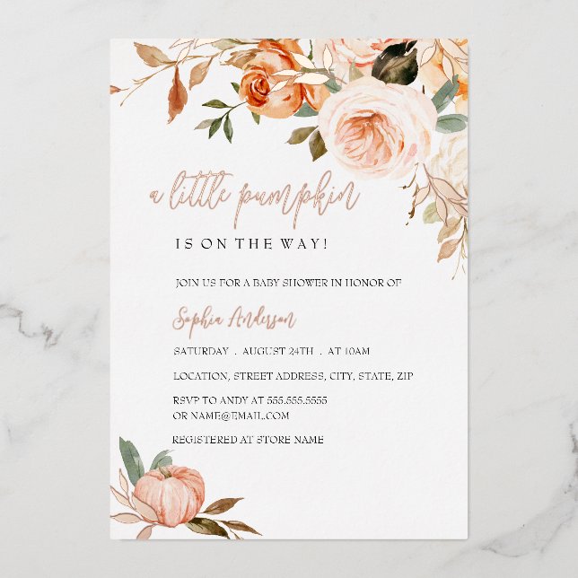 A Little Pumpkin Fall Autumn Foil Baby Shower (Front)