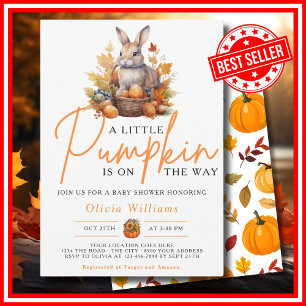 A Little Pumpkin Fall Autumn RABBIT Baby Shower Invitation