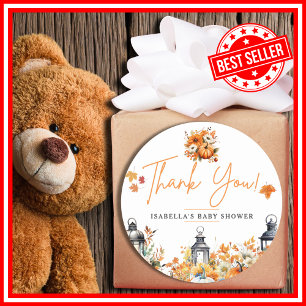 A Little Pumpkin Fall Autumn THANK YOU Baby Shower Classic Round Sticker