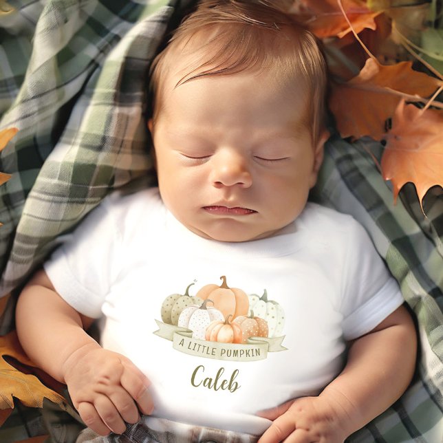 A Little Pumpkin Fall Baby Boy Custom Name T-Shirt (A Little Pumpkin Fall Baby Boy Custom Name Baby T-Shirt)