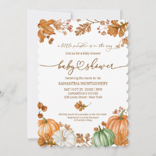 A Little Pumpkin Fall Baby Shower Autumn Leaves Invitation