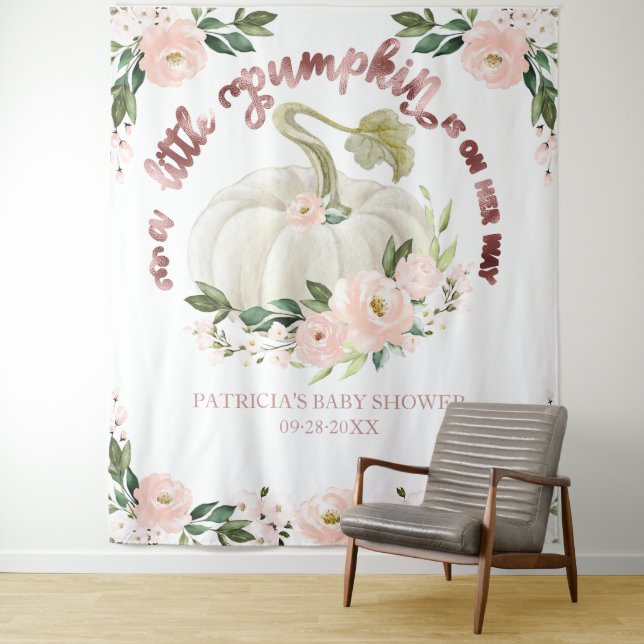 A Little Pumpkin Fall Baby Shower Backdrop Tapestry (In Situ)