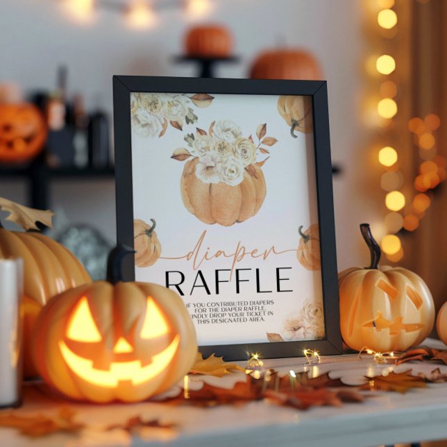 A Little Pumpkin Fall Baby Shower Diaper Raffle Pedestal Sign (Creator Uploaded)