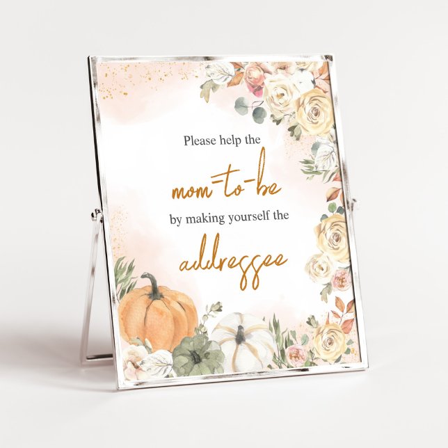 A Little Pumpkin Fall Baby Shower Envelope Station Poster (Fall Floral Pumpkin Baby Shower Envelope Station Sign)