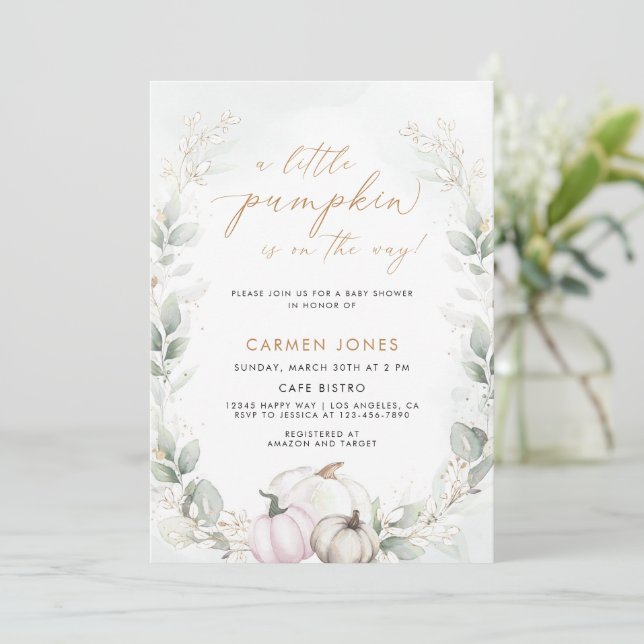 A Little Pumpkin Fall Baby Shower Gender Neutral Invitation (Standing Front)