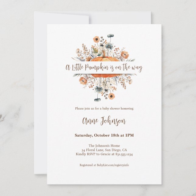 A Little Pumpkin Fall Baby Shower | Gender Neutral Invitation (Front)