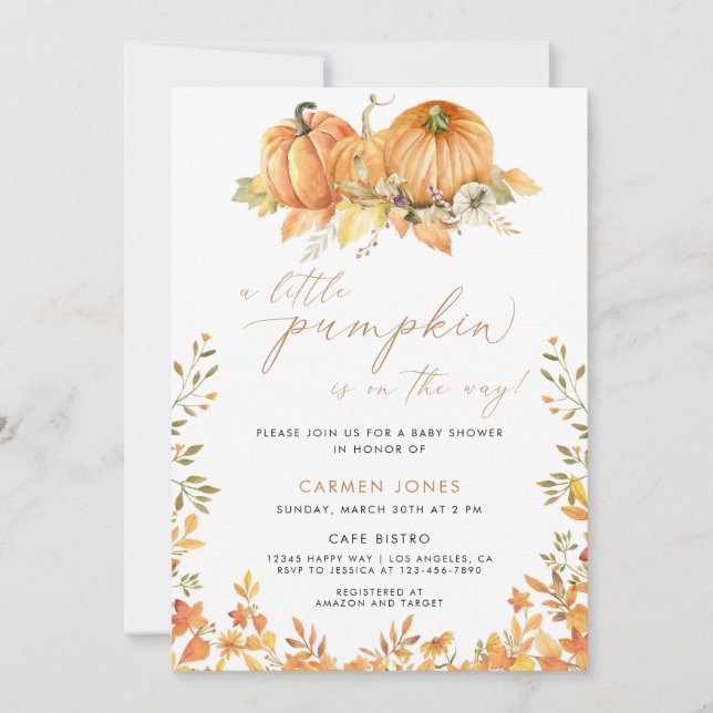 A Little Pumpkin Fall Baby Shower Gender Neutral Invitation (Front)