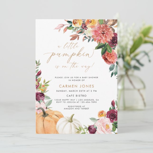 A Little Pumpkin Fall Baby Shower Gender Neutral Invitation (Standing Front)