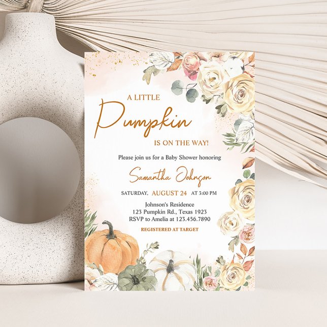 A Little Pumpkin Fall Baby Shower Invitation (Fall Floral Pumpkin Baby Shower Invitation)