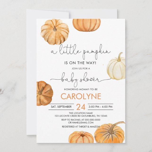 A Little Pumpkin Fall Baby Shower Invitation (Front)