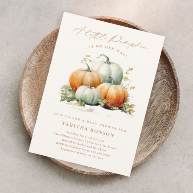 A Little Pumpkin Fall Baby Shower Magnetic Invitation (A fall gender neutral baby shower magnetic invitation with handwritten little pumpkin script.)