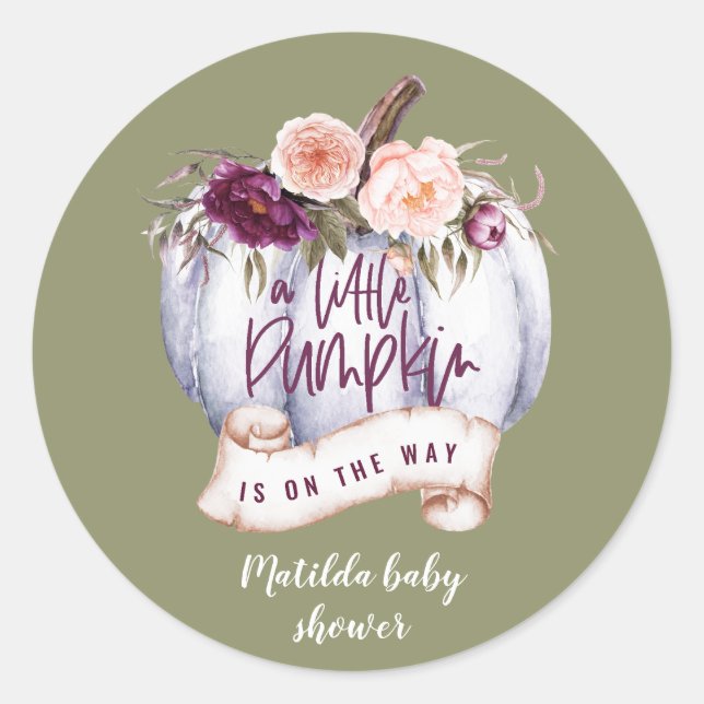 A little pumpkin fall baby shower party favour classic round sticker (Front)