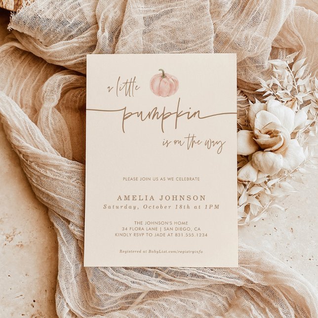 A Little Pumpkin Fall Baby Shower, Pink Baby Girl  Invitation (Creator Uploaded)