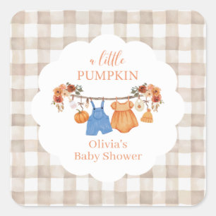 A little pumpkin fall Baby Shower Square Sticker
