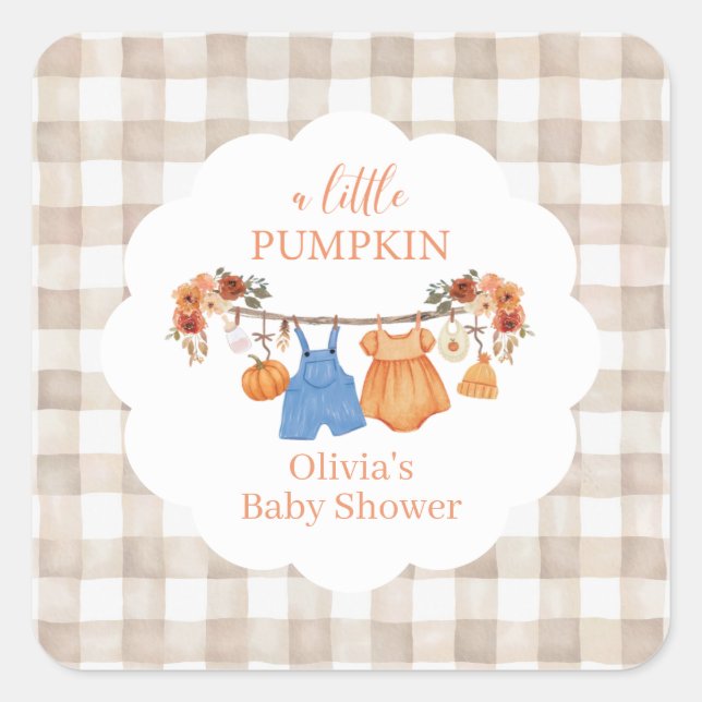 A little pumpkin fall Baby Shower Square Sticker (Front)