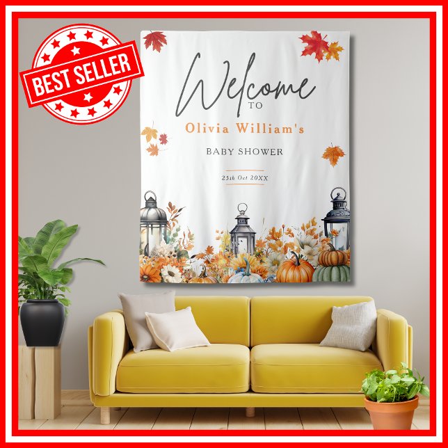 A Little Pumpkin Fall Baby Shower WELCOME SIGN Tapestry (A Little Pumpkin is on the Way Fall Autumn Floral Baby Shower WELCOME SIGN Tapestry)