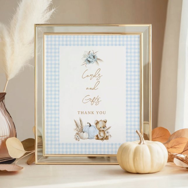 A Little Pumpkin Fall Blue Gingham Tabletop Sign (A Little Pumpkin Blue Gingham Fall Baby Shower Tabletop Sign)