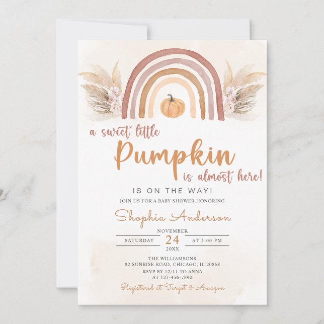 A Little Pumpkin Fall Boho Rainbow Baby Shower Invitation (Front)