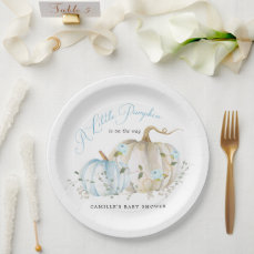 A Little Pumpkin Fall Boy Baby Shower Paper Plates