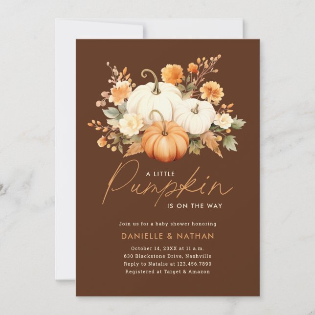 A Little Pumpkin Fall Floral Baby Shower Invitation (Front)
